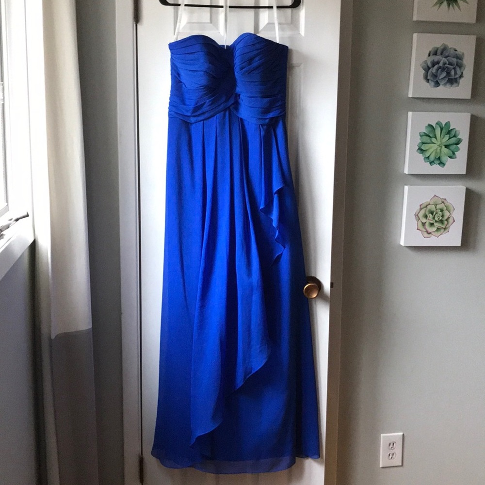 David’s Bridal royal blue strapless gown